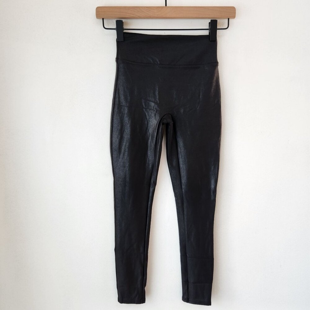 Spanx Faux Leather Black Leggings High Waist Slimming Vegan Women's S